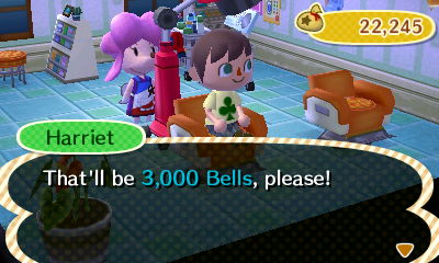 Harriet: That'll be 3,000 bells, please!