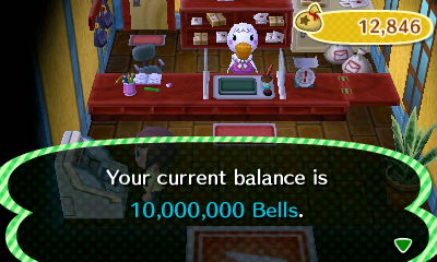 Your current balance is 10,000,000 bells.