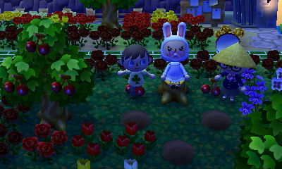 Georgie, in the bunny suit, looks angry.