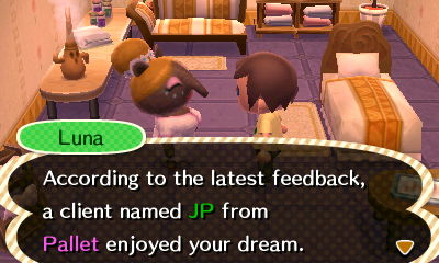 Luna: According to the latest feedback, a client named JP from Pallet enjoyed your dream.