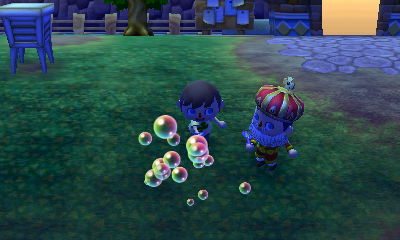 Tom and I blow bubbles.