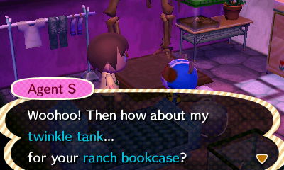 Agent S: Woohoo! Then how about my twinkle tank... for your ranch bookcase?