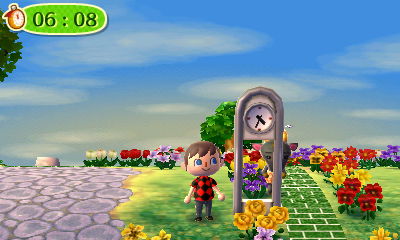 Nan tries to hide behind the modern clock.