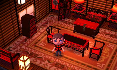 Exotic furniture in red and black.