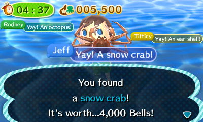 You found a snow crab! It's worth...4,000 bells!
