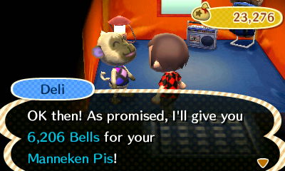 Deli: OK then! As promised, I'll give you 6,206 bells for your Manneken Pis!