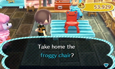 A newly-customized red froggy chair.
