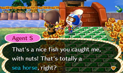 Agent S: That's a nice fish you caught me, with nuts! That's totally a sea horse, right?