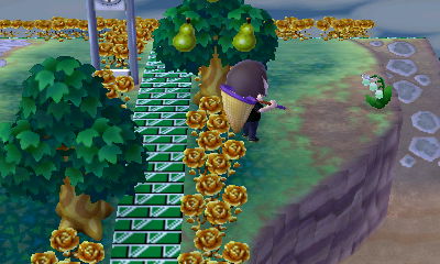 An orchid mantis on a Jacob's ladder.