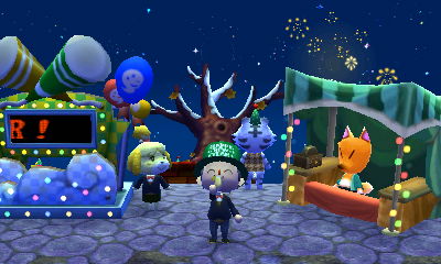 I drink my sparkling cider as fireworks go off in the background.