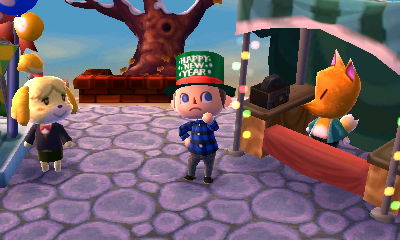 Wearing a green New Year hat that I bought from Redd.