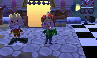 Trying on a royal crown.