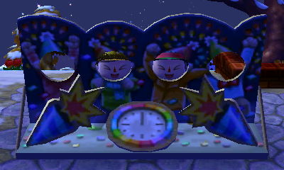 Using the New Year's day face cutout standee.