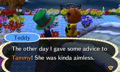 Teddy: The other day I gave some advice to Tammy! She was kinda aimless.
