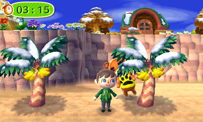 Teddy hides behind a banana tree.