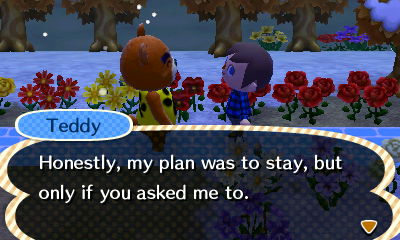 Teddy: Honestly, my plan was to stay, but only if you asked me to.