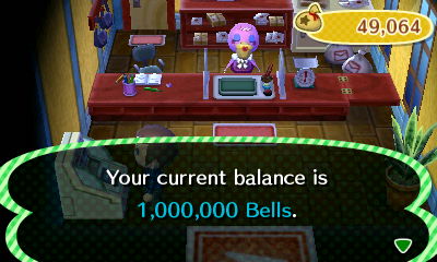 Your current balance is 1,000,000 bells.