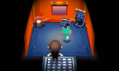 Lily in a tent at the campsite.