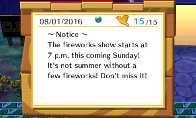 ~ Notice ~ The fireworks show starts at 7 p.m. this coming Sunday! Don't miss it!