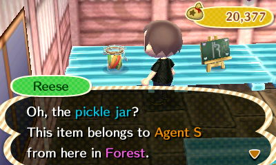 Reese: Oh, the pickle jar? This item belongs to Agent S from here in Forest.