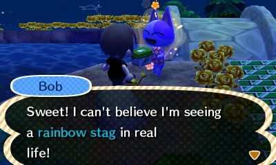 Bob: Sweet! I can't believe I'm seeing a rainbow stag in real life!