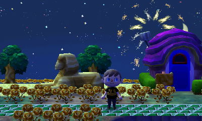 I watch fireworks that appear over Bob's house and the Sphinx in Forest.