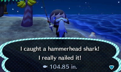 I caught a hammerhead shark! I really nailed it!