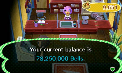 Your current balance is 78,250,000 bells.