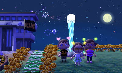 Watching fireworks as the geyser erupts.