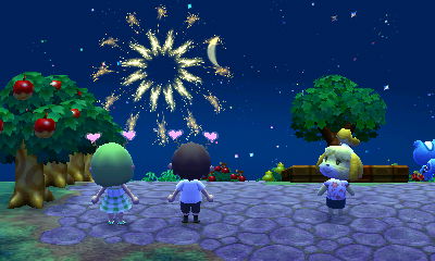 Watching fireworks with Beth in her town of Acorn.