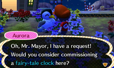 Aurora: Oh, Mr. Mayor, I have a request! Would you consider commissioning a fairy-tale clock here?