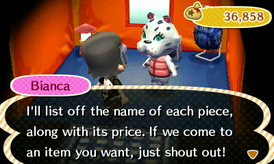 Bianca: I'll list off the name of each piece, along with its price. If we come to an item you want, just shout out!