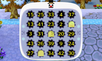 My bingo card with three holes punched in it.