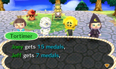 Tortimer: Joey gets 15 medals, Jeff gets 7 medals.