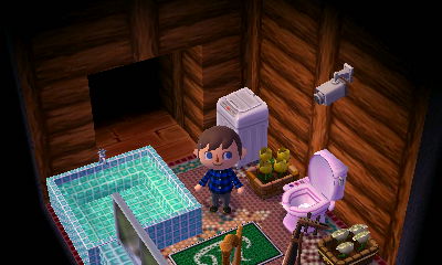 A bathroom with a wall-mounted camera in a StreetPass home.