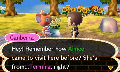 Canberra: Hey! Remember how Aimee came to visit here before? She's from...Termina, right?