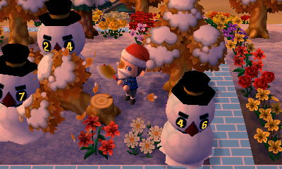 I cut down a tree near my snowmen.