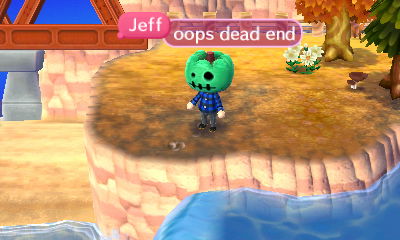 Pumpkin-head Jeff at a dead end cliff.