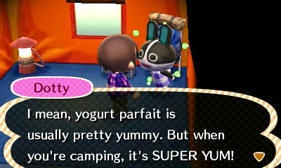 Dotty: I mean, yogurt parfait is usually pretty yummy. But when you're camping, it's SUPER YUMMY.