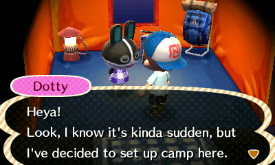 Dotty: Hey! Look, I know it's kinda sudden, but I've decided to set up camp here.