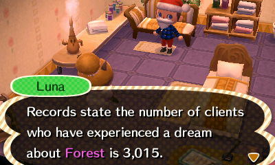 Luna: Records state the number of clients who have experienced a dream about Forest is 3,015.