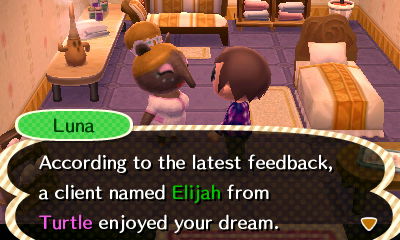 Luna: According to the latest feedback, a client named Elijah from Turtle enjoyed your dream.