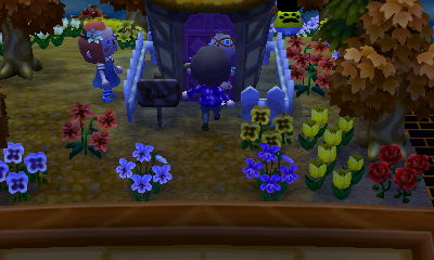 Trying to push Maria through a door. And failing.