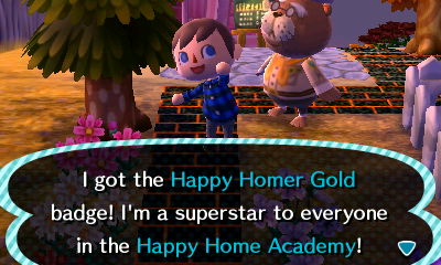 I got the Happy Homer Gold badge! I'm a superstar to everyone in the Happy Home Academy!