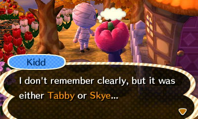 Kidd: I don't remember clearly, but it was either Tabby or Skye...