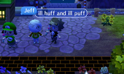 Daisy dressed as Luigi, Chris dressed as a mummy, and Jeff dressed as a werewolf.