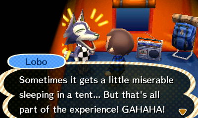Lobo: Sometimes it gets a little miserable sleeping in a tent... But that's all part of the experience! GAHAHA!