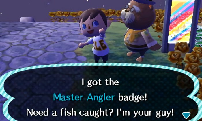 Receiving the Master Angler badge from Phineas as the illuminated clock lights up in the background.