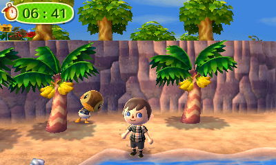 Molly hides behind a banana tree during a game of hide and seek.