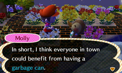 Molly: In short, I think everyone in town could benefit from having a garbage can.